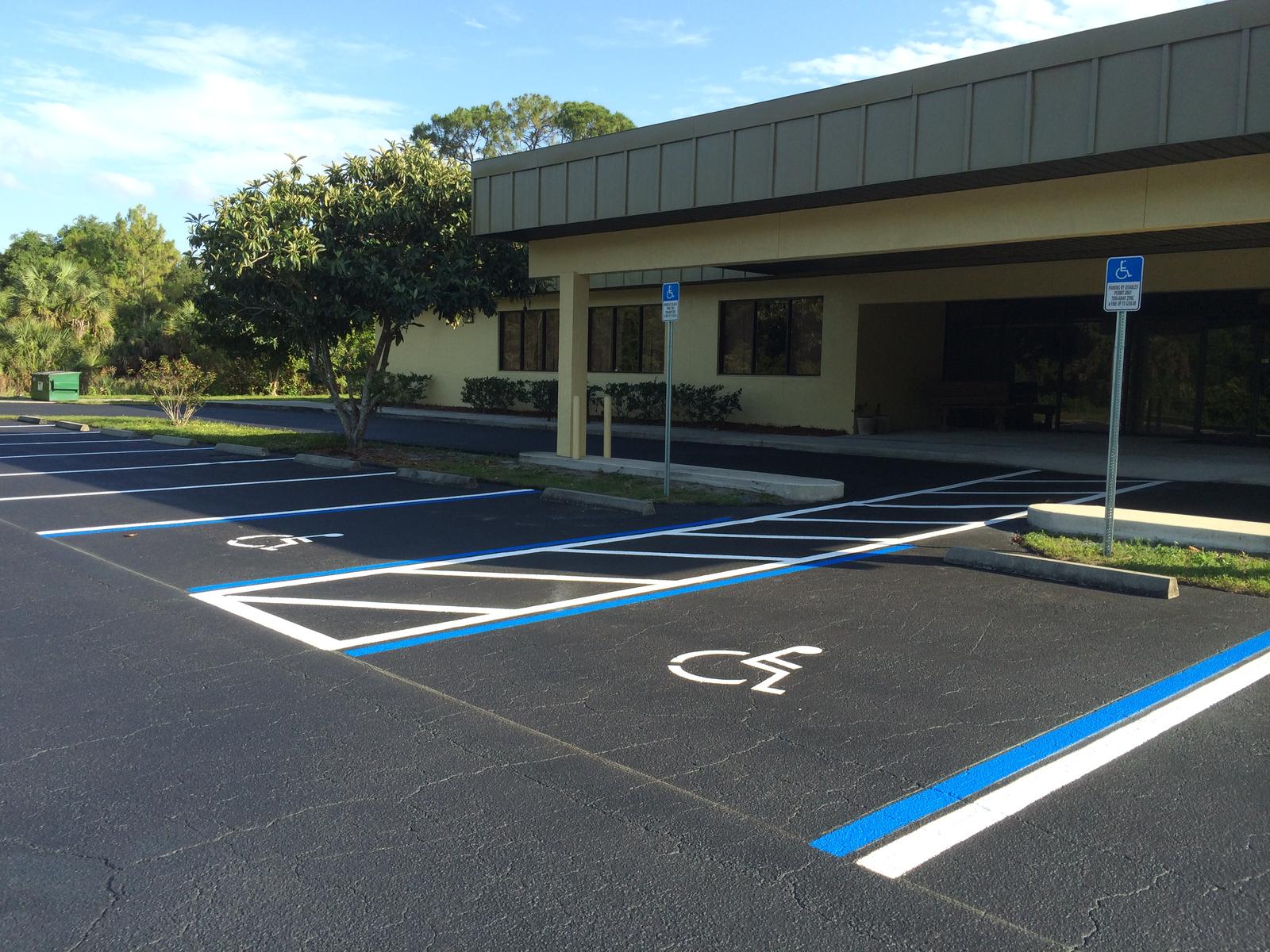 Restriped ADA parking bays outside an office